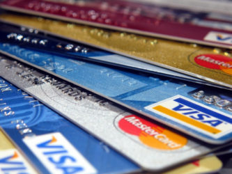 close-up of several credit cards