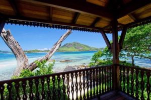 a view of a body of water from a porch