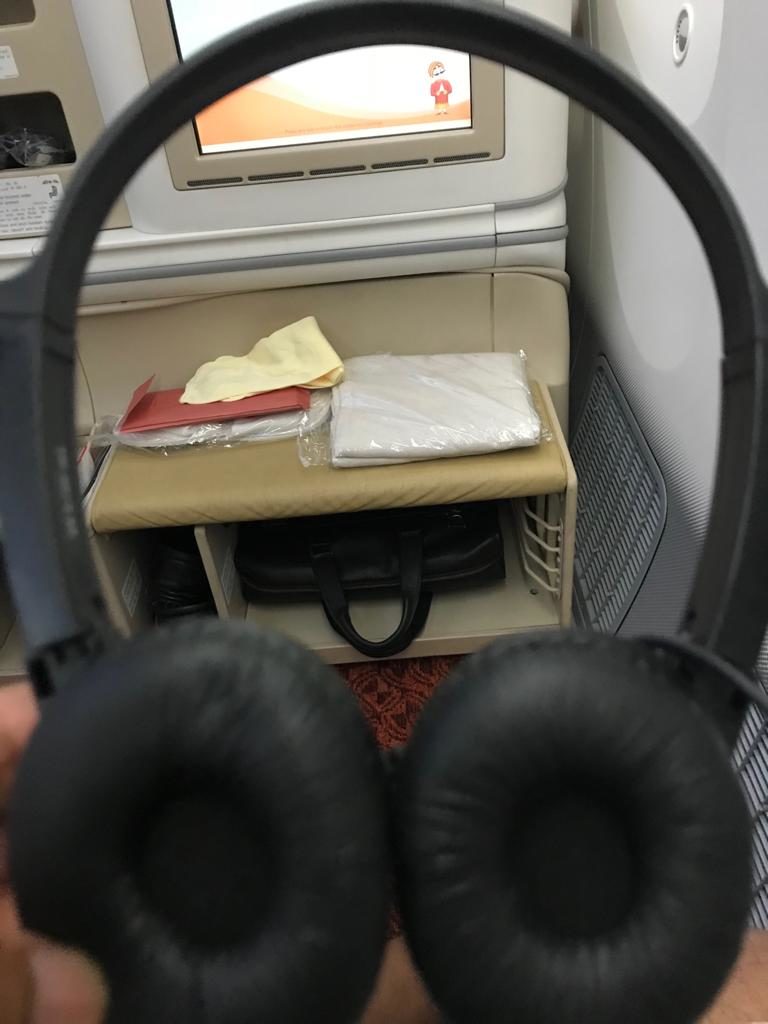 a headphones on a shelf